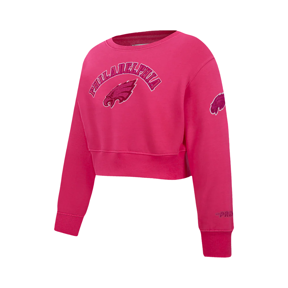 NFL PHILADELPHIA EAGLES CLASSIC TRIPLE PINK BIG GIRL'S FLEECE CREWNECK (BEETROOT PURPLE)