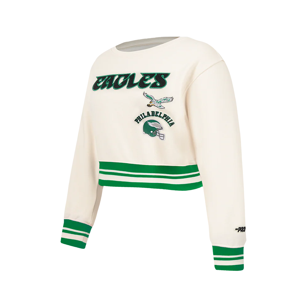 NFL PHILADELPHIA EAGLES RETRO CLASSICS BIG GIRL'S RIB FLEECE CREWNECK (EGGSHELL/ KELLY GREEN) - Image 3