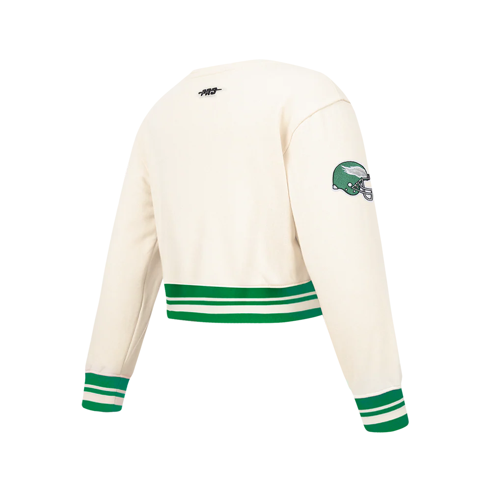NFL PHILADELPHIA EAGLES RETRO CLASSICS BIG GIRL'S RIB FLEECE CREWNECK (EGGSHELL/ KELLY GREEN) - Image 4