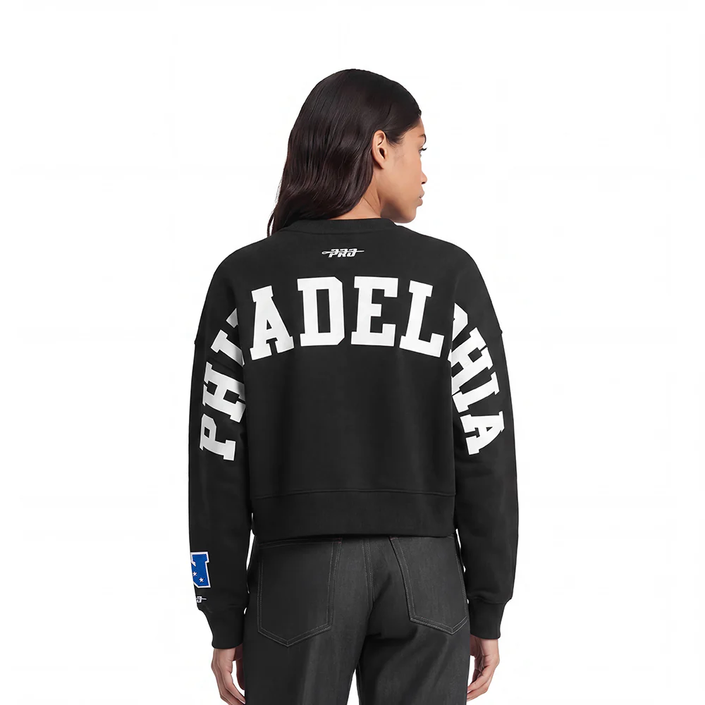 NFL PHILADELPHIA EAGLES WINGSPAN WOMEN'S FLEECE CREWNECK (BLACK)