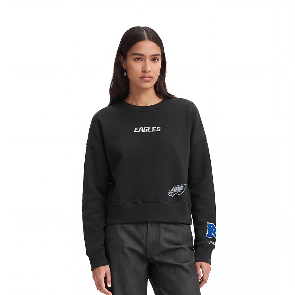 NFL PHILADELPHIA EAGLES WINGSPAN WOMEN'S FLEECE CREWNECK (BLACK) - Image 2