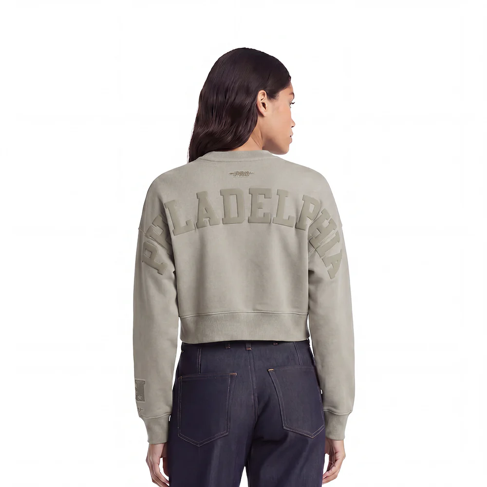NFL PHILADELPHIA EAGLES WINGSPAN WOMEN'S FLEECE CREWNECK (TAUPE)