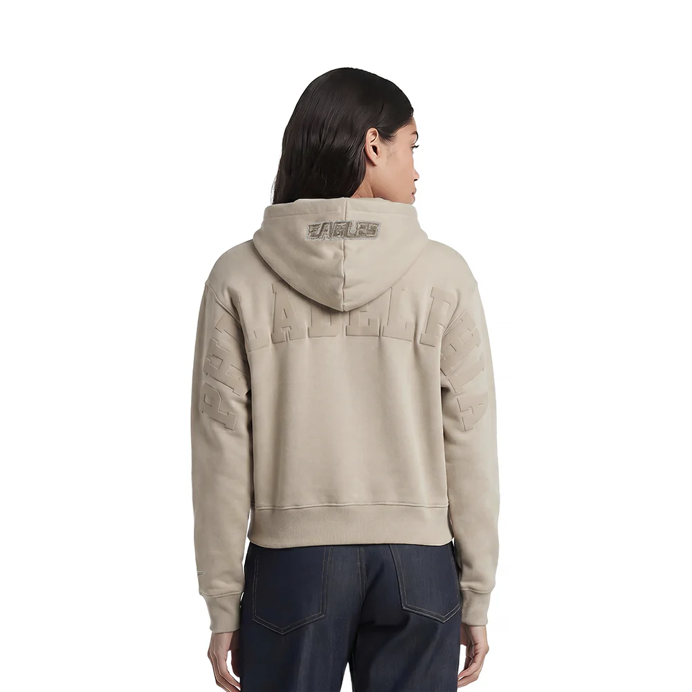 NFL PHILADELPHIA EAGLES WINGSPAN WOMEN'S FLC CROPPED PO HOODIE (TAUPE)