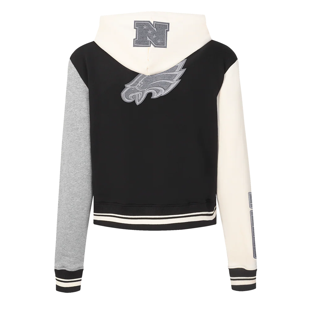 NFL PHILADELPHIA EAGLES REVERSE FRENCH TERRY WOMEN'S COLOR BLOCK FLEECE FULL ZIP (BLACK/GRAY/EGGSHELL) - Image 3