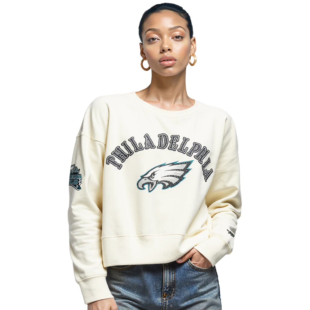 NFL PHILADELPHIA EAGLES REBEL ATHLETICS WOMEN'S FLC CREWNECK (EGGSHELL) - Image 8