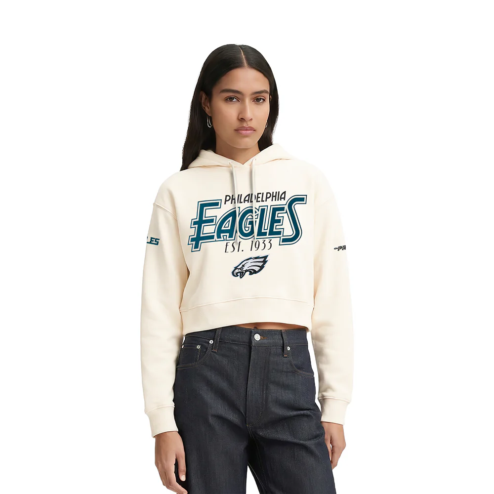 NFL PHILADELPHIA EAGLES PARADISE WOMEN'S CROPPED PULLOVER HOODIE (EGGSHELL)