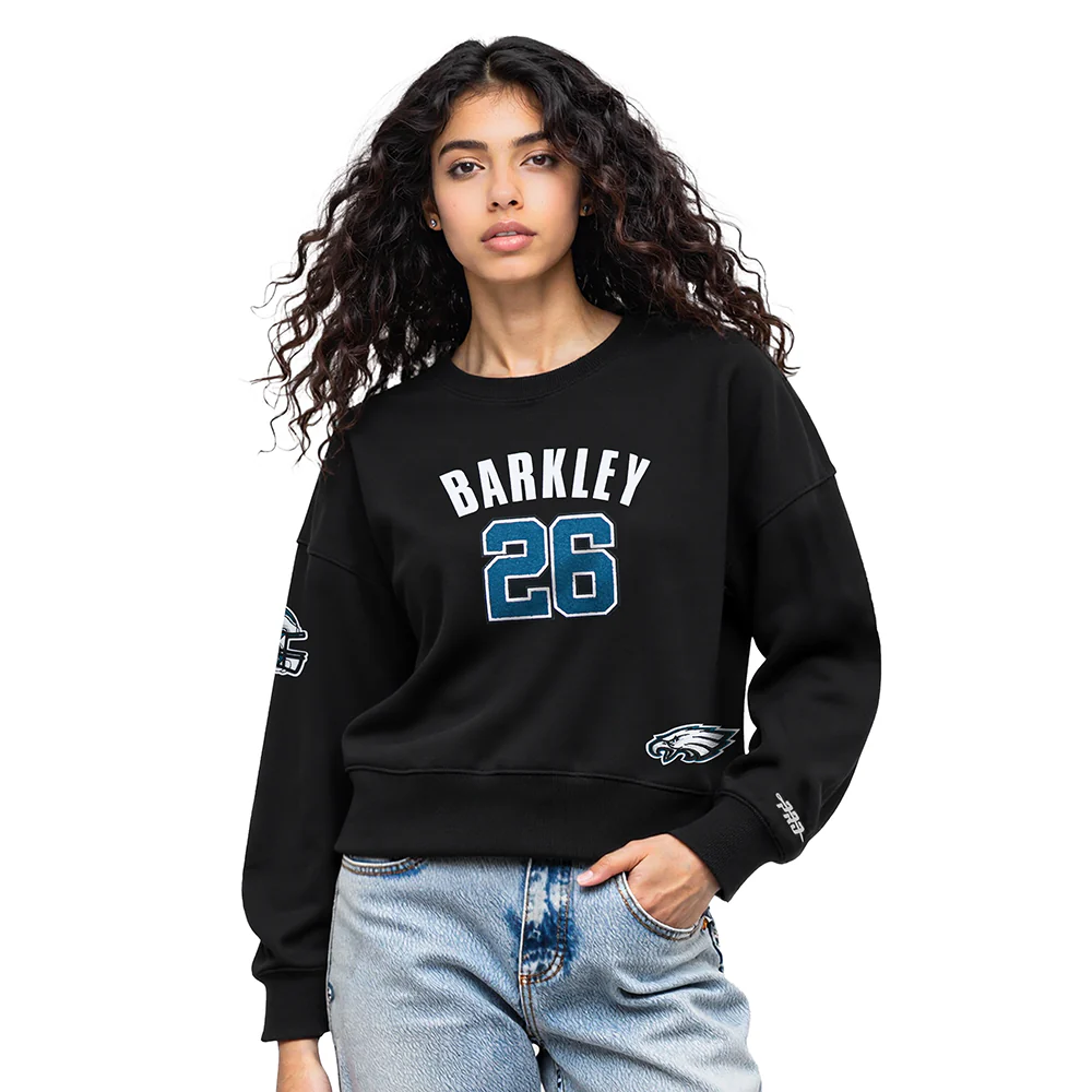 NFL PHILADELPHIA EAGLES SAQUON BARKLEY #26 CLASSIC PNN WOMEN'S FLC CREWNECK (BLACK)