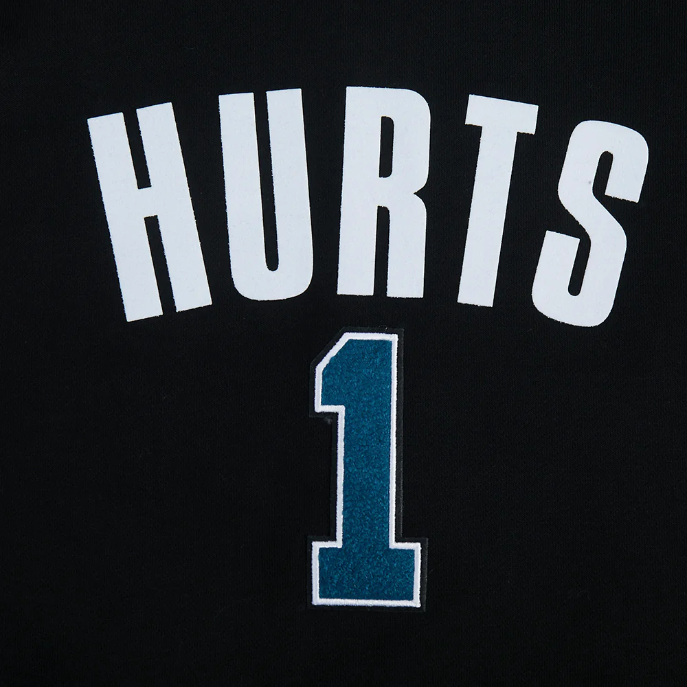 NFL PHILADELPHIA EAGLES JALEN HURTS #1 CLASSIC PNN WOMEN'S FLC CROPPED PO HOODIE (BLACK) - Image 5