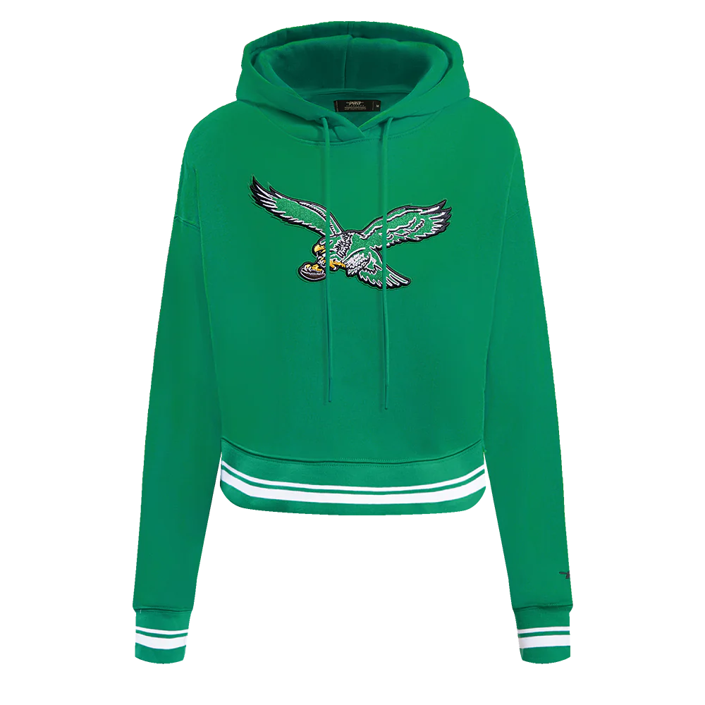 NFL PHILADELPHIA EAGLES RETRO CLASSIC WOMEN'S CROPPED PULLOVER HOODIE (KELLY GREEN)