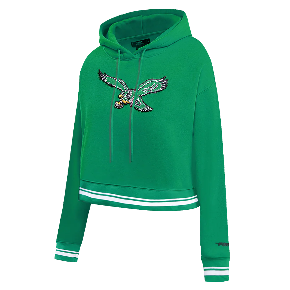 NFL PHILADELPHIA EAGLES RETRO CLASSIC WOMEN'S CROPPED PULLOVER HOODIE (KELLY GREEN) - Image 2