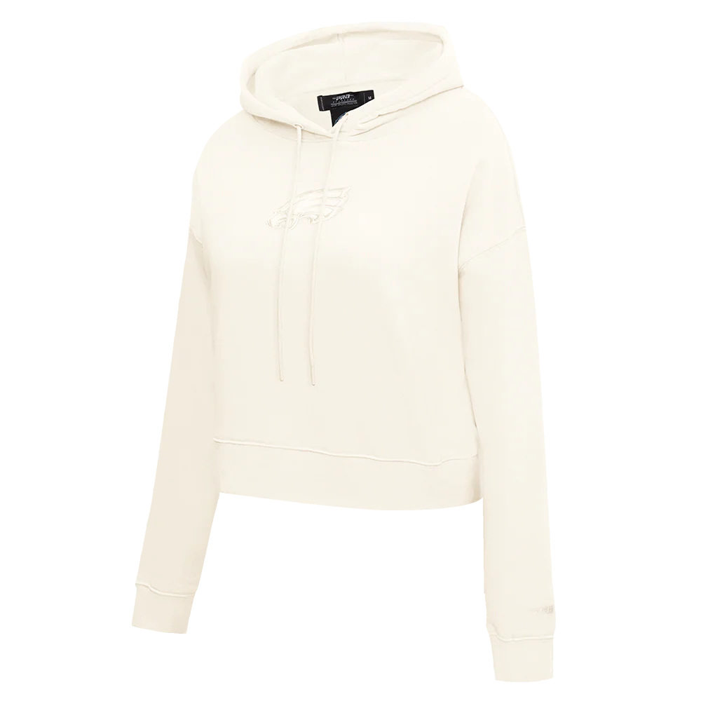 NFL PHILADELPHIA EAGLES NEUTRAL WOMENS CROPPED PULLOVER HOODIE (EGGSHELL) - Image 2