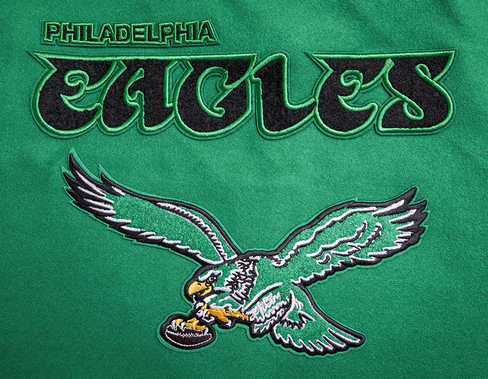 NFL PHILADELPHIA EAGLES RETRO CLASSIC WOMEN'S RIB WOOL VARSITY JACKET (KELLY GREEN/WHITE) - Image 9
