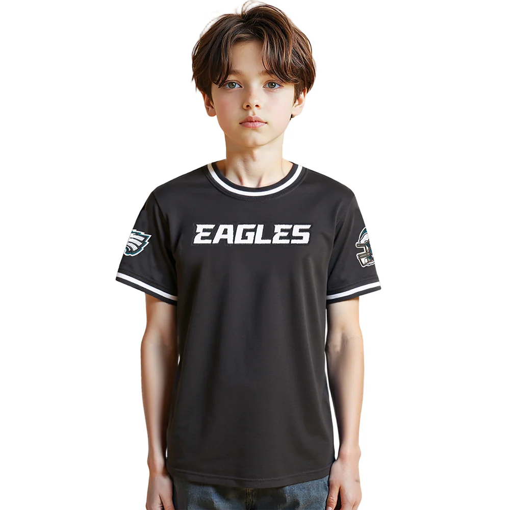 NFL PHILADELPHIA EAGLES CLASSIC LITTLE BOYS SHORT SLEEVE STRIPED RIB TEE (BLACK) - Image 9