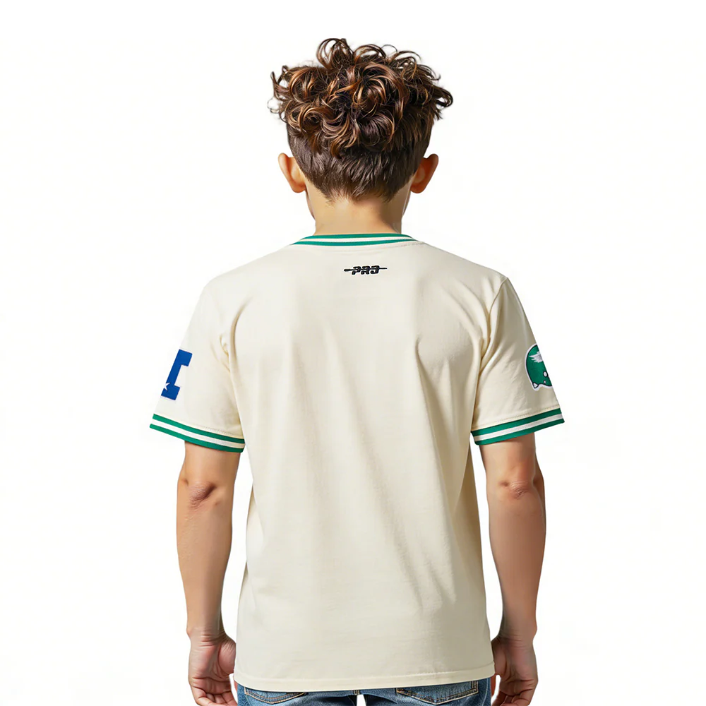 NFL PHILADELPHIA EAGLES RETRO CLASSIC LITTLE BOY'S SS STRIPED RIB TEE (EGGSHELL/ KELLY GREEN) - Image 2