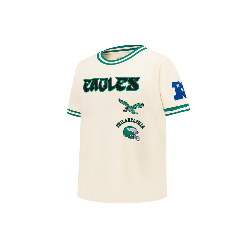 NFL PHILADELPHIA EAGLES RETRO CLASSIC LITTLE BOY'S SS STRIPED RIB TEE (EGGSHELL/ KELLY GREEN) - Image 3