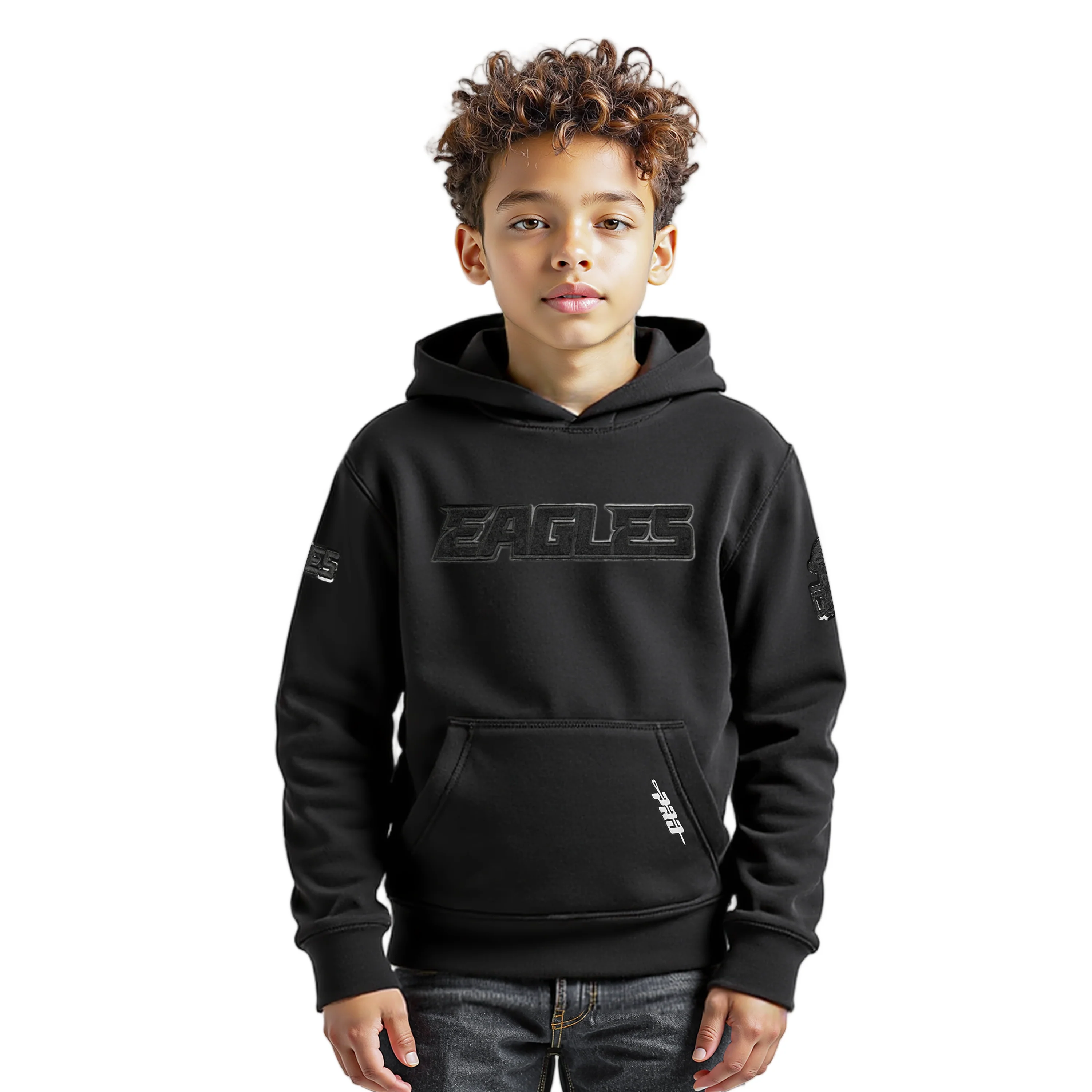NFL PHILADELPHIA EAGLES TRIPLE BLACK LITTLE BOYS FLEECE PULLOVER HOODIE (BLACK)