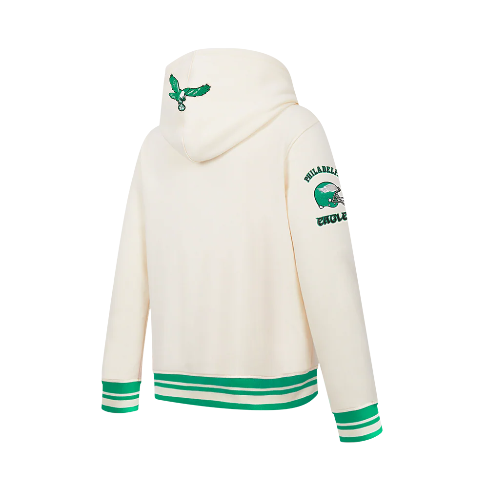 NFL PHILADELPHIA EAGLES RETRO CLASSIC LITTLE BOYS RIB FLEECE PULLOVER HOODIE (EGGSHELL/ KELLY GREEN) - Image 4