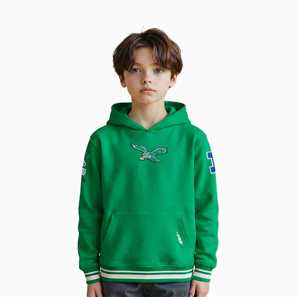 NFL PHILADELPHIA EAGLES RETRO CLASSICS LITTLE BOY'S RIB FLEECE PO HOODIE (KELLY GREEN)