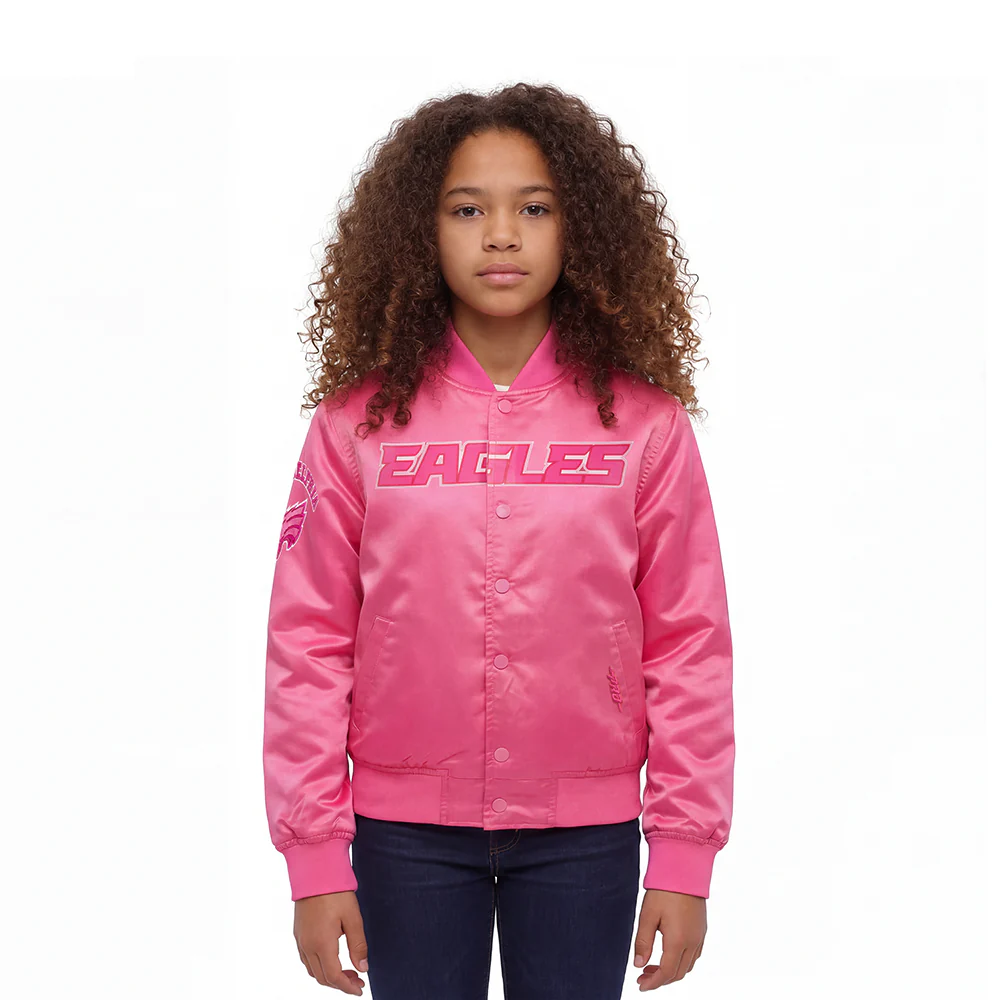 NFL PHILADELPHIA EAGLES TRIPLE PINK LITTLE GIRLS  SATIN JACKET (BEETROOT PURPLE)