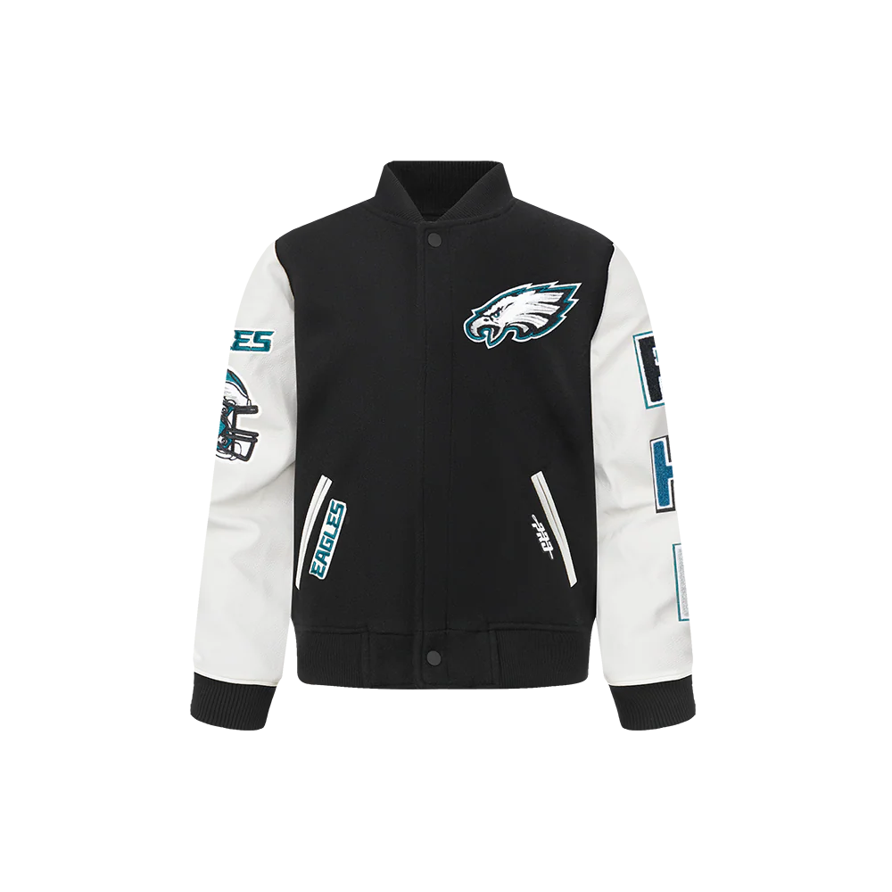 NFL PHILADELPHIA EAGLES CLASSIC LITTLE BOYS WOOL VARSITY JACKET (BLACK/WHITE) - Image 3