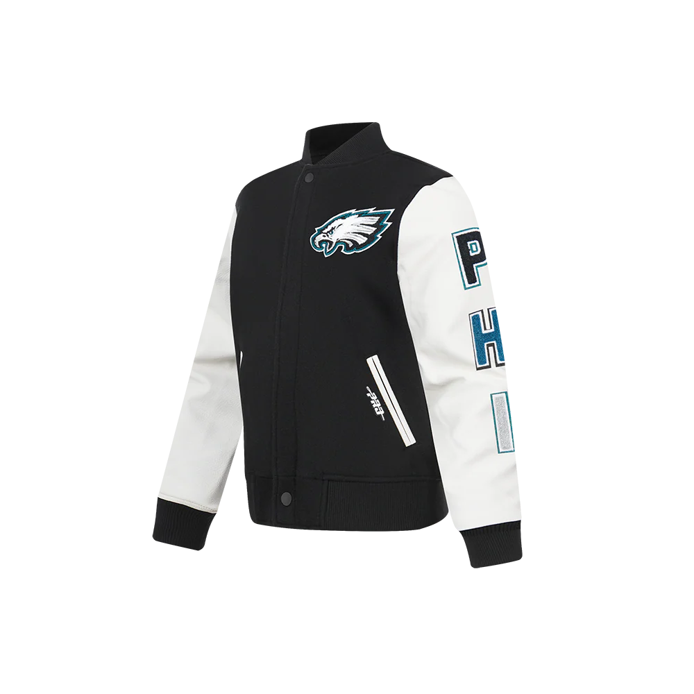 NFL PHILADELPHIA EAGLES CLASSIC LITTLE BOYS WOOL VARSITY JACKET (BLACK/WHITE) - Image 4