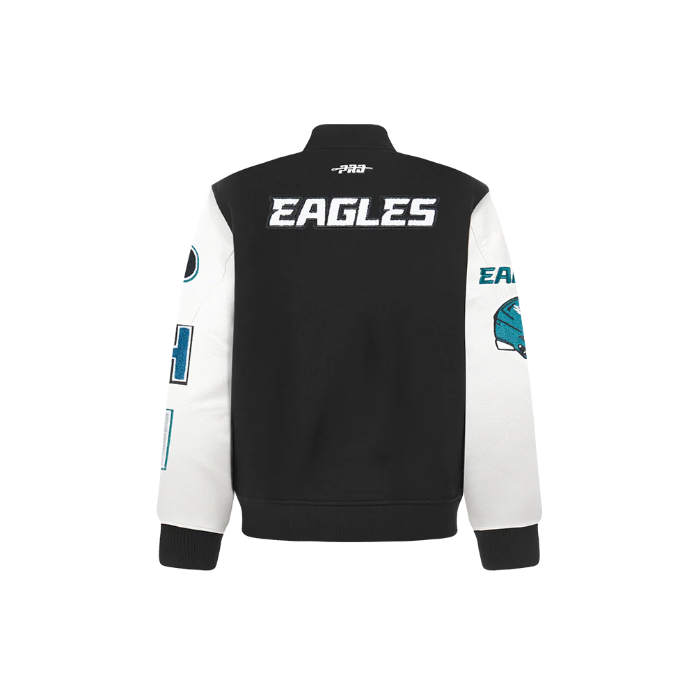 NFL PHILADELPHIA EAGLES CLASSIC LITTLE BOYS WOOL VARSITY JACKET (BLACK/WHITE) - Image 5