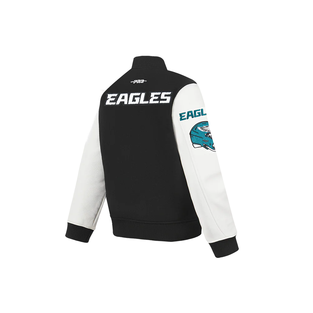 NFL PHILADELPHIA EAGLES CLASSIC LITTLE BOYS WOOL VARSITY JACKET (BLACK/WHITE) - Image 6