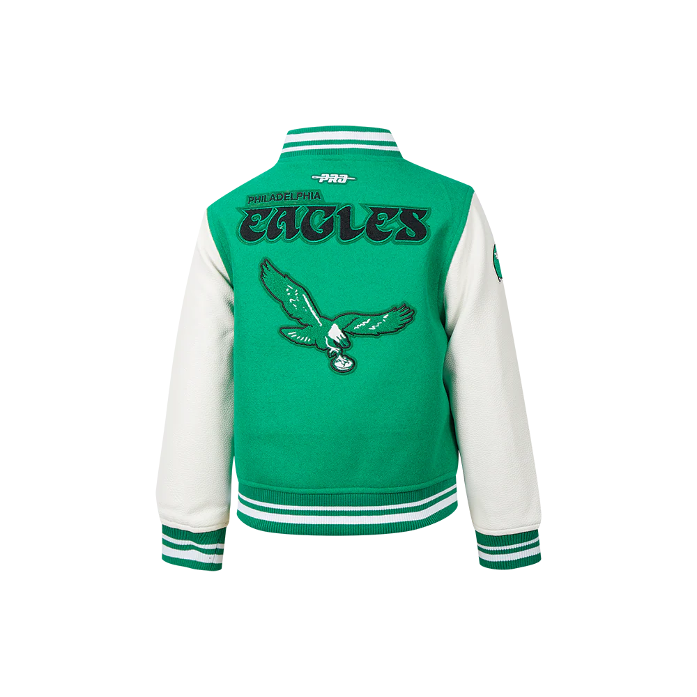 NFL PHILADELPHIA EAGLES RETRO CLASSIC LITTLE BOYS RIB WOOL VARSITY JACKET (KELLY GREEN/ WHITE) - Image 3