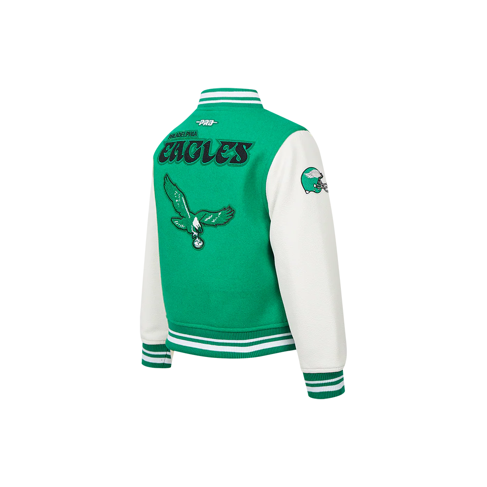 NFL PHILADELPHIA EAGLES RETRO CLASSIC LITTLE BOYS RIB WOOL VARSITY JACKET (KELLY GREEN/ WHITE) - Image 4
