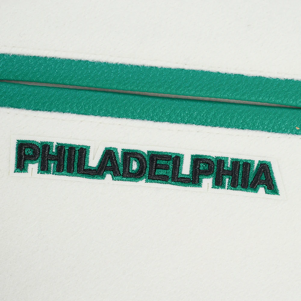 NFL PHILADELPHIA EAGLES RETRO CLASSICS LITTLE BOY'S RIB WOOL VARSITY JACKE (EGGSHELL/ KELLY GREEN) - Image 8