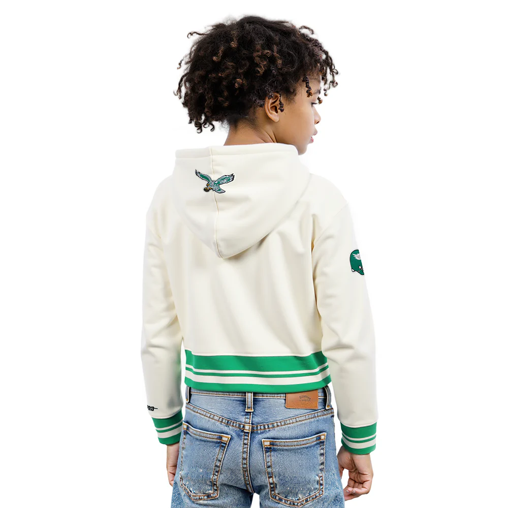 NFL PHILADELPHIA EAGLES RETRO CLASSIC LITTLE GIRL'S RIB FLC PO HOODIE (EGGSHELL/ KELLY GREEN) - Image 2