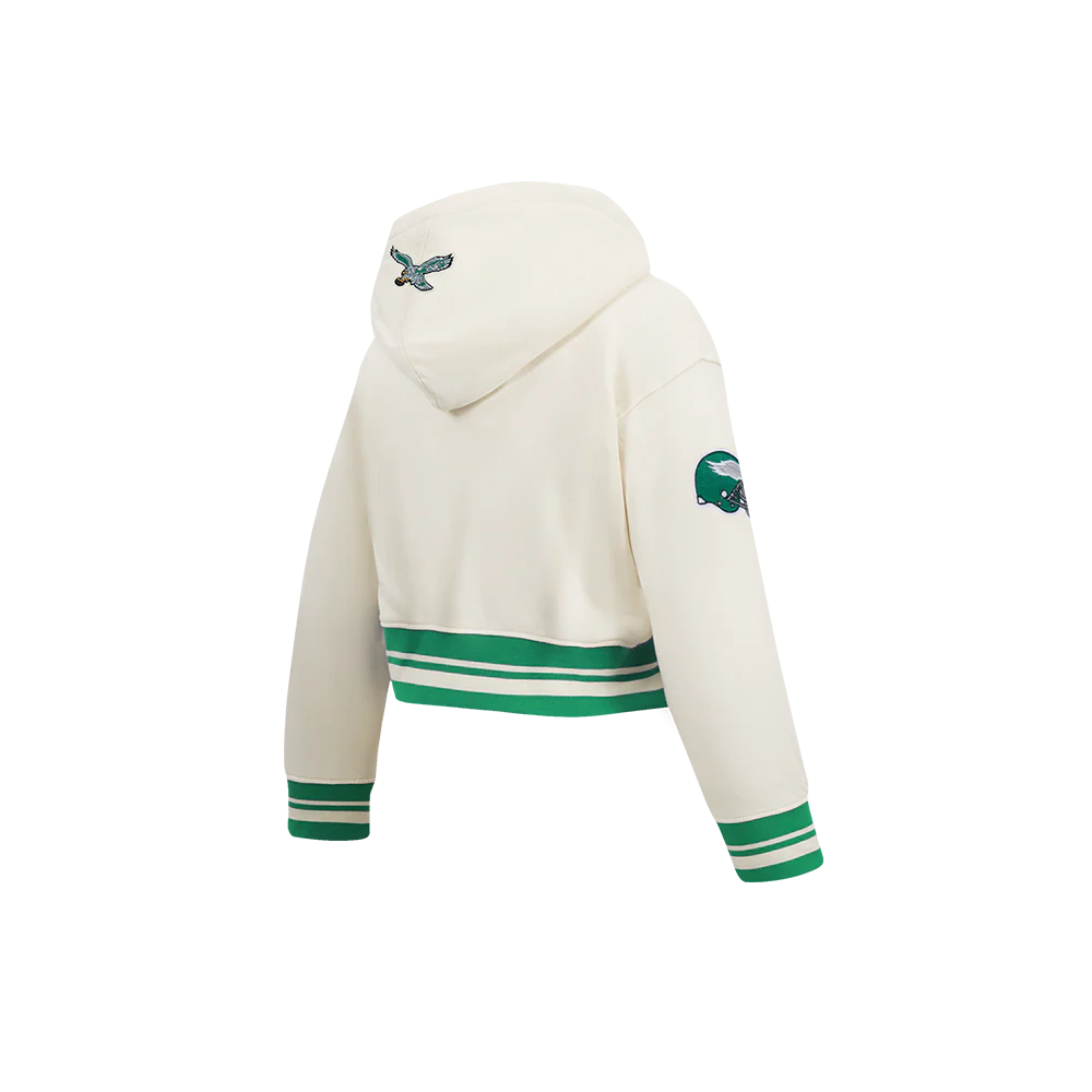 NFL PHILADELPHIA EAGLES RETRO CLASSIC LITTLE GIRL'S RIB FLC PO HOODIE (EGGSHELL/ KELLY GREEN) - Image 3