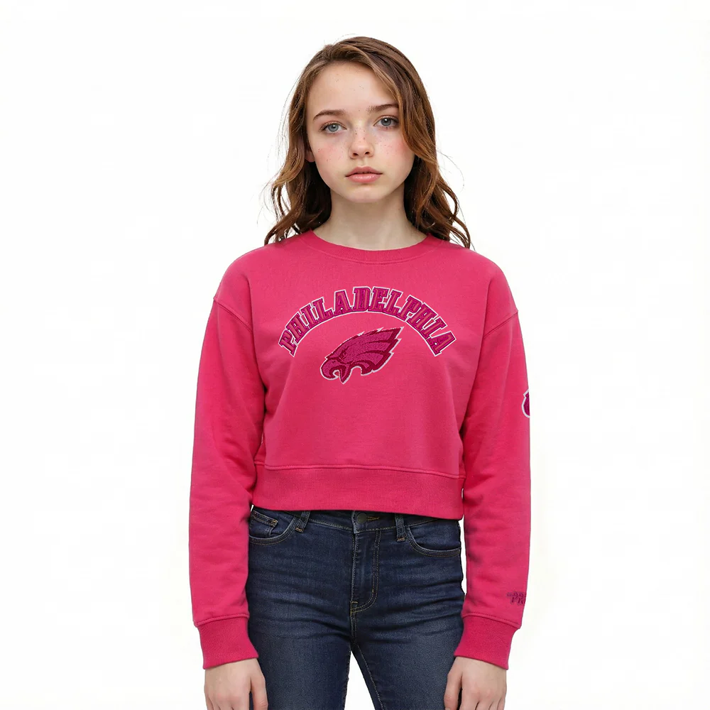 NFL PHILADELPHIA EAGLES CLASSIC TRIPLE PINK LITTLE GIRL'S FLEECE CREWNECK (BEETROOT PURPLE)