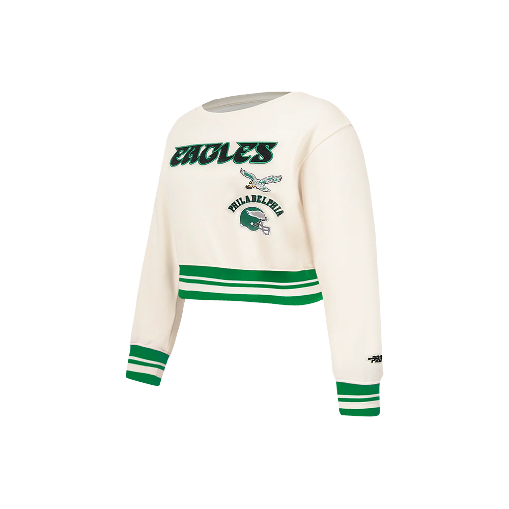 NFL PHILADELPHIA EAGLES RETRO CLASSICS LITTLE GIRL'S RIB FLEECE CREWNECK (EGGSHELL/ KELLY GREEN)
