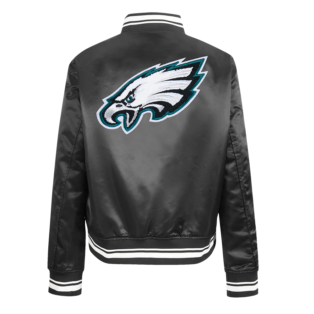 NFL PHILADELPHIA EAGLES MASHUP WOMEN'S RIB SATIN JACKET (BLACK) - Image 3