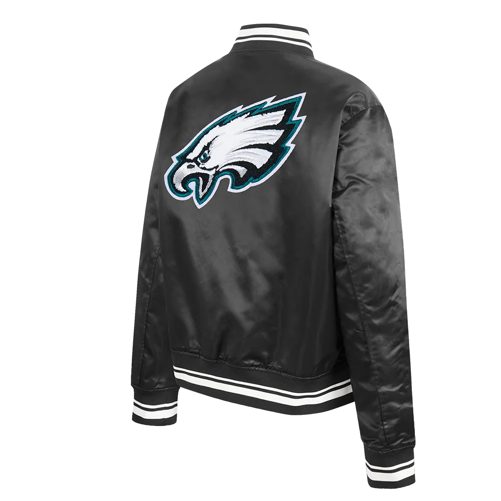 NFL PHILADELPHIA EAGLES MASHUP WOMEN'S RIB SATIN JACKET (BLACK) - Image 4