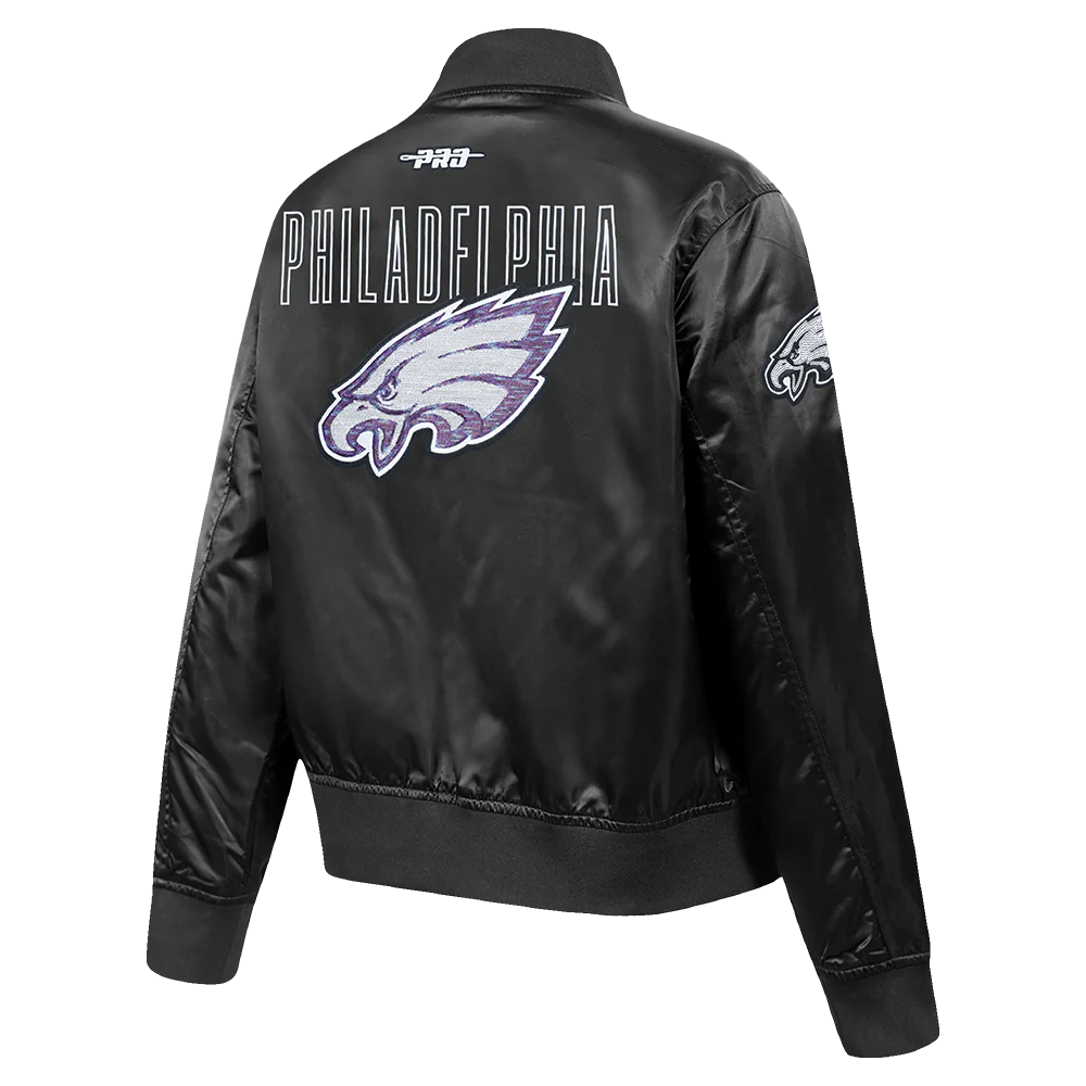 NFL PHILADELPHIA EAGLES CITY LIGHTS WOMEN'S SATIN JACKET (BLACK) - Image 2