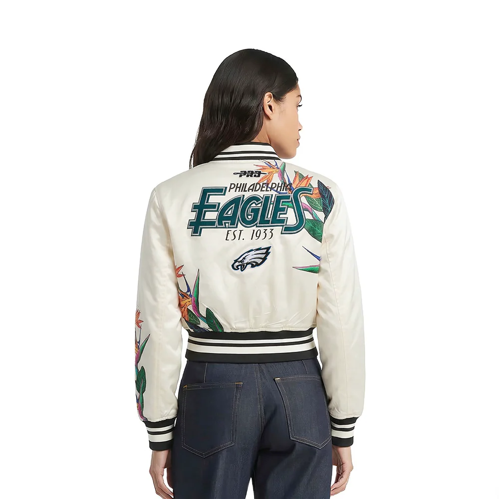 NFL PHILADELPHIA EAGLES PARADISE WOMEN'S SATIN JACKET (EGGSHELL/ BLACK) - Image 2