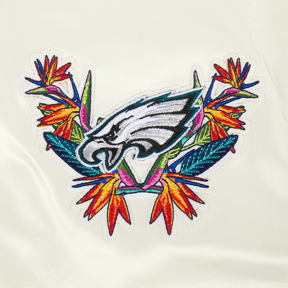 NFL PHILADELPHIA EAGLES PARADISE WOMEN'S SATIN JACKET (EGGSHELL/ BLACK) - Image 5