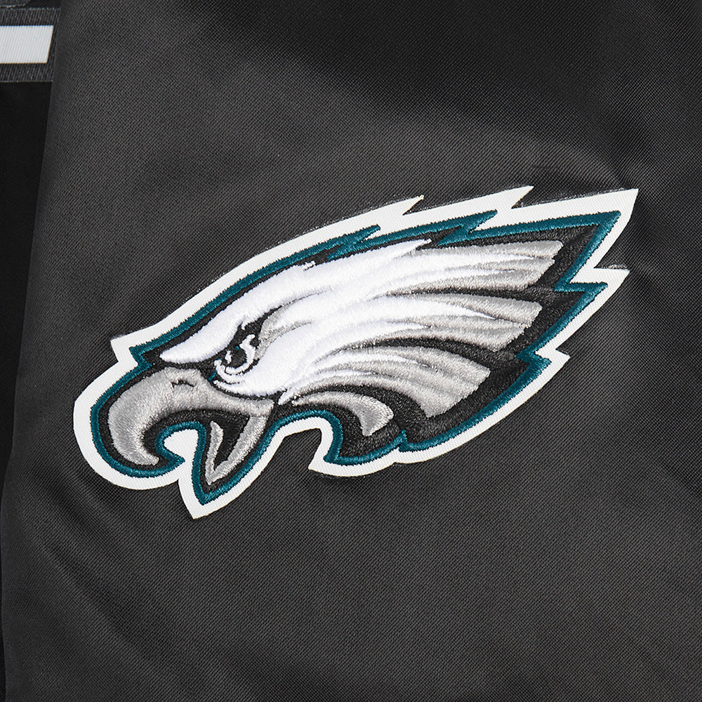 NFL PHILADELPHIA EAGLES CLASSIC WOMEN'S SATIN JACKET (BLACK) - Image 6