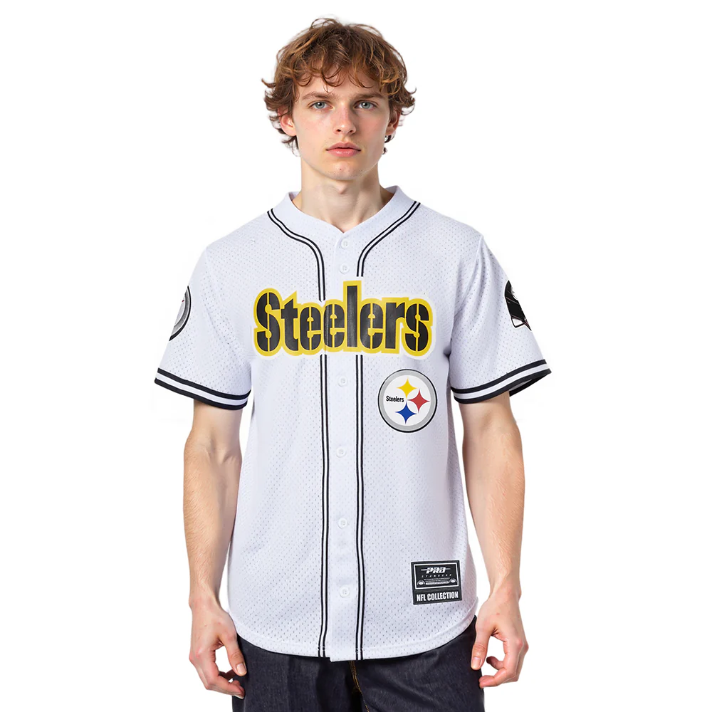 NFL PITTSBURGH STEELERS MESH BUTTON UP SHIRT (WHITE / BLACK / WHTE)