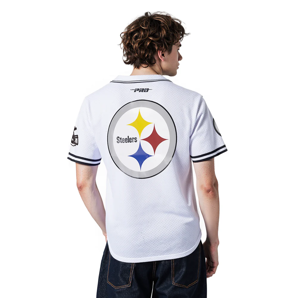 NFL PITTSBURGH STEELERS MESH BUTTON UP SHIRT (WHITE / BLACK / WHTE) - Image 2