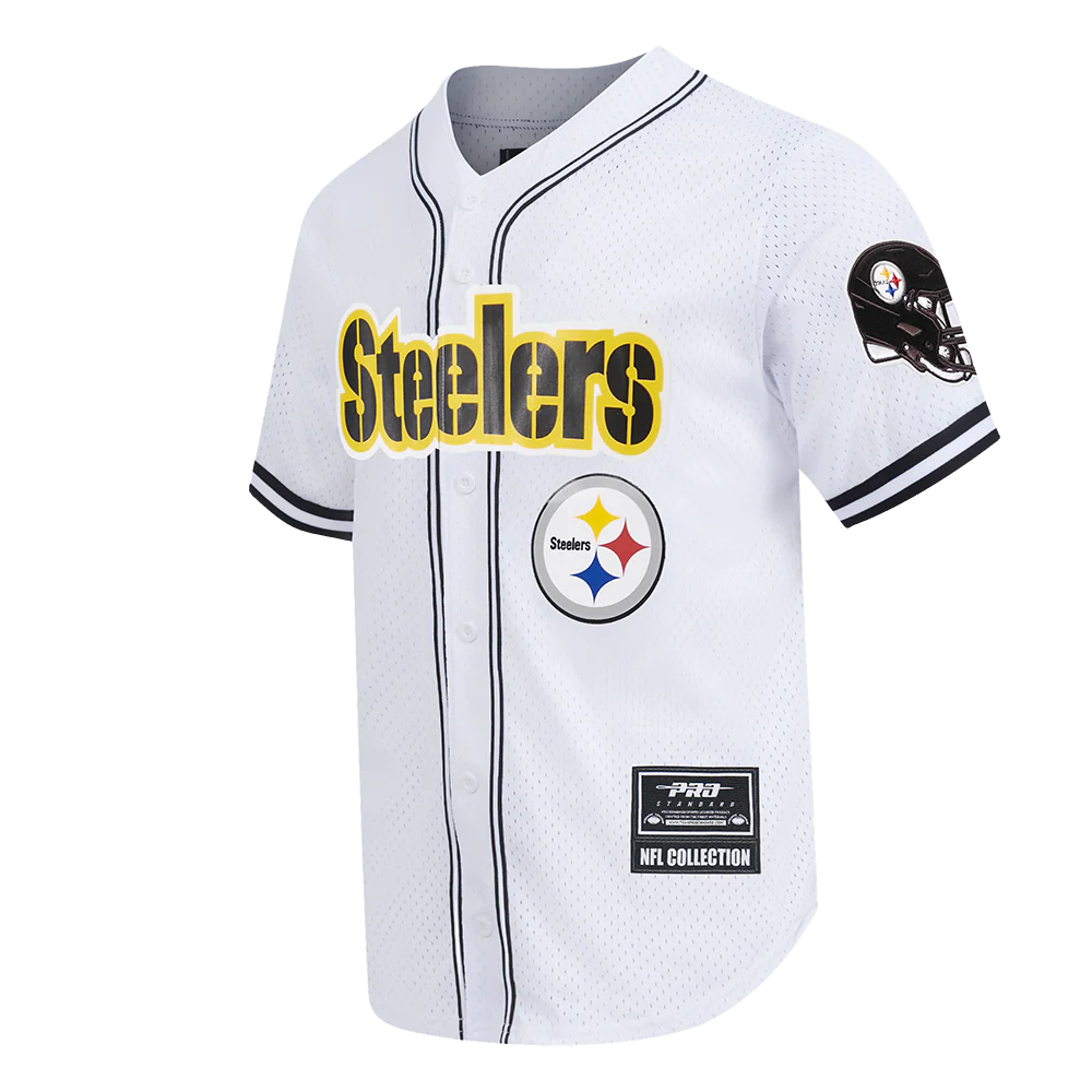 NFL PITTSBURGH STEELERS MESH BUTTON UP SHIRT (WHITE / BLACK / WHTE) - Image 3