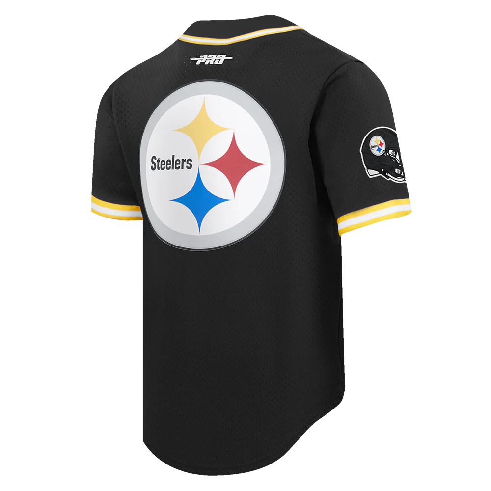 NFL PITTSBURGH STEELERS T.J. WATT #90 CLASSIC MESH PNN MEN'S MESH BUTTON DOWN SHIRT (BLACK/YELLOW) - Image 4