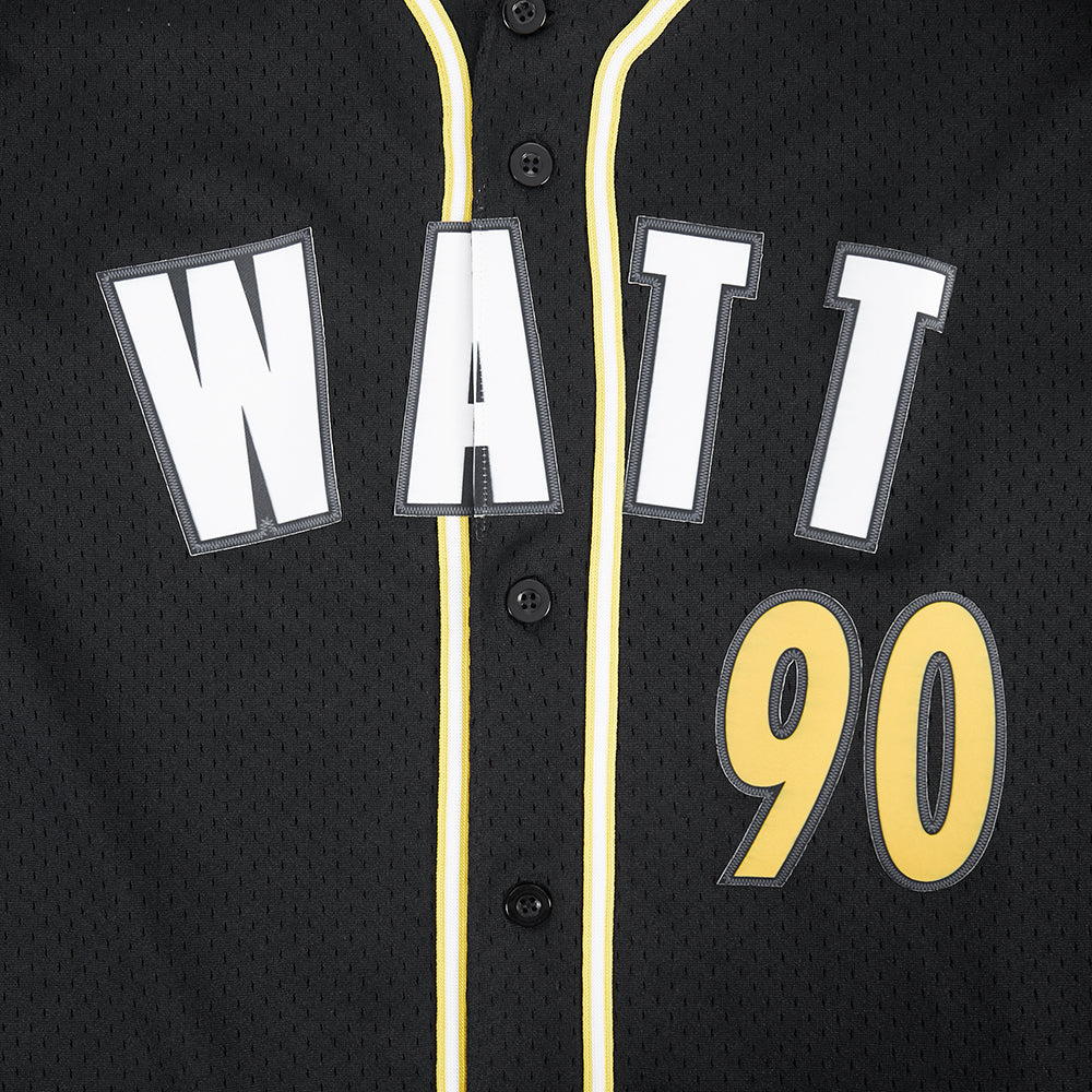 NFL PITTSBURGH STEELERS T.J. WATT #90 CLASSIC MESH PNN MEN'S MESH BUTTON DOWN SHIRT (BLACK/YELLOW) - Image 6
