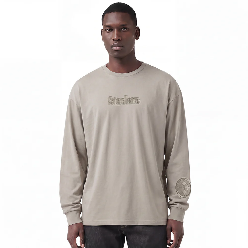 NFL PITTSBURGH STEELERS WINGSPAN MEN'S DROP SHOULDER LS TEE (TAUPE) - Image 2