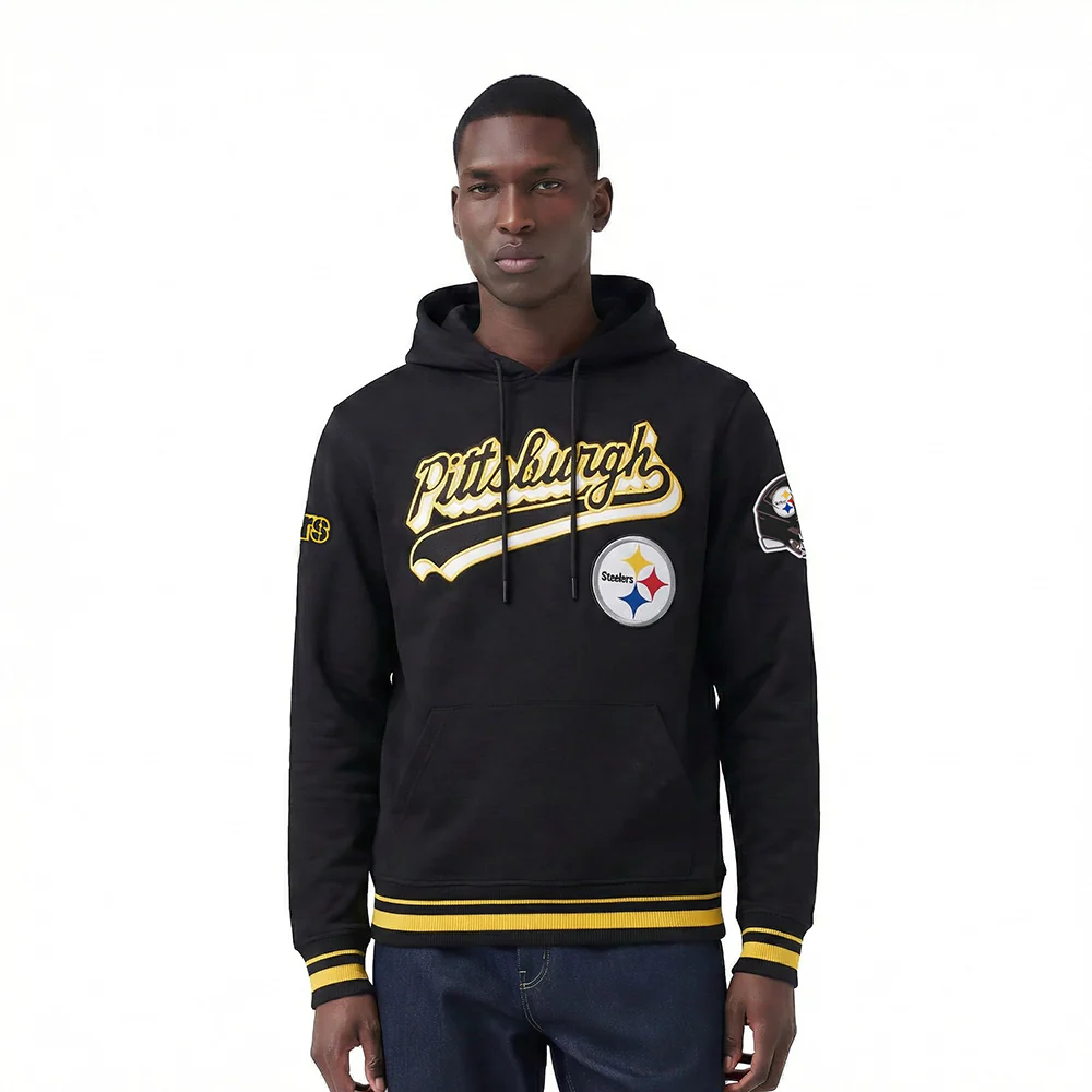 NFL PITTSBURGH STEELERS SCRIPT TAIL MEN'S RIB FLC PO HOODIE (BLACK/YELLOW)