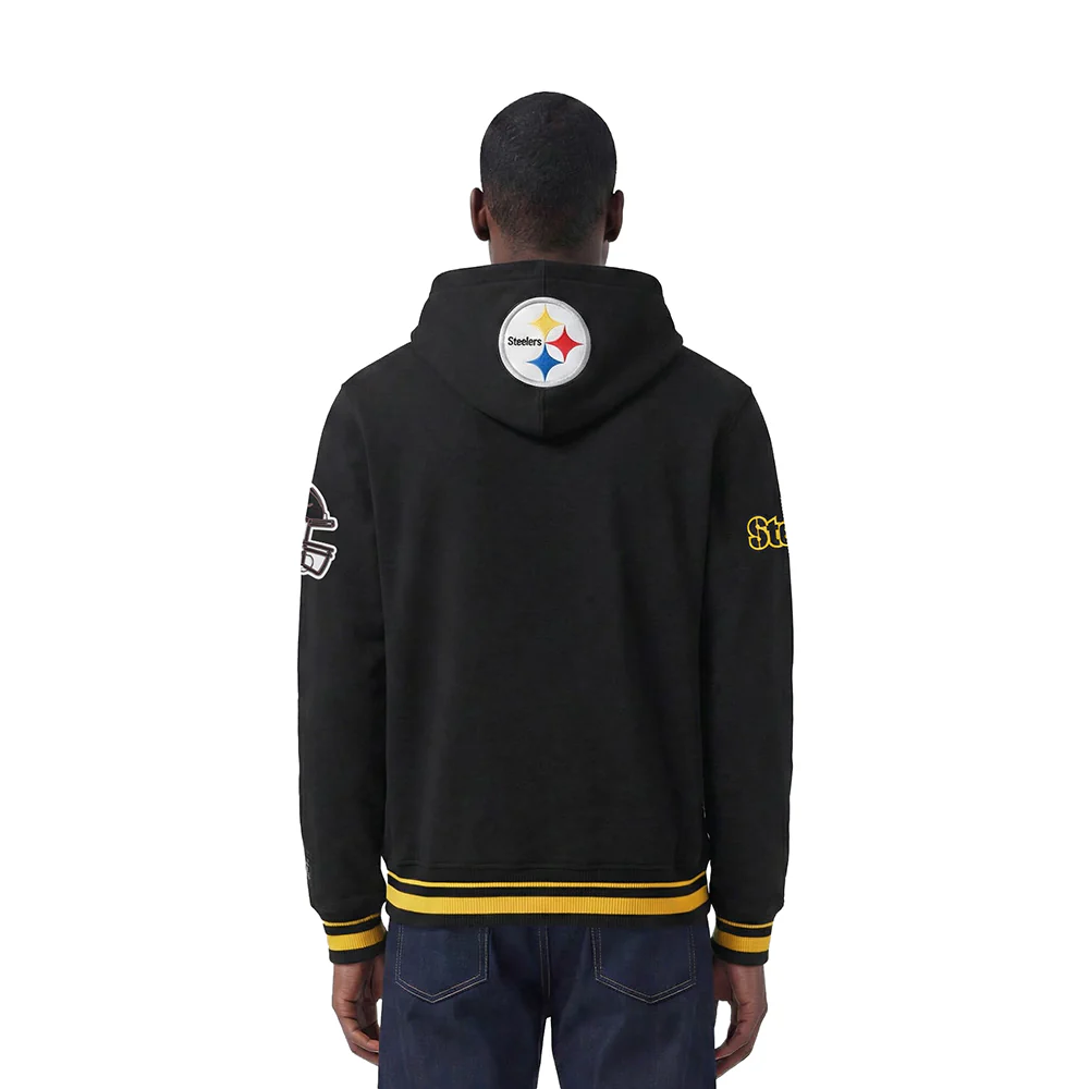 NFL PITTSBURGH STEELERS SCRIPT TAIL MEN'S RIB FLC PO HOODIE (BLACK/YELLOW) - Image 2