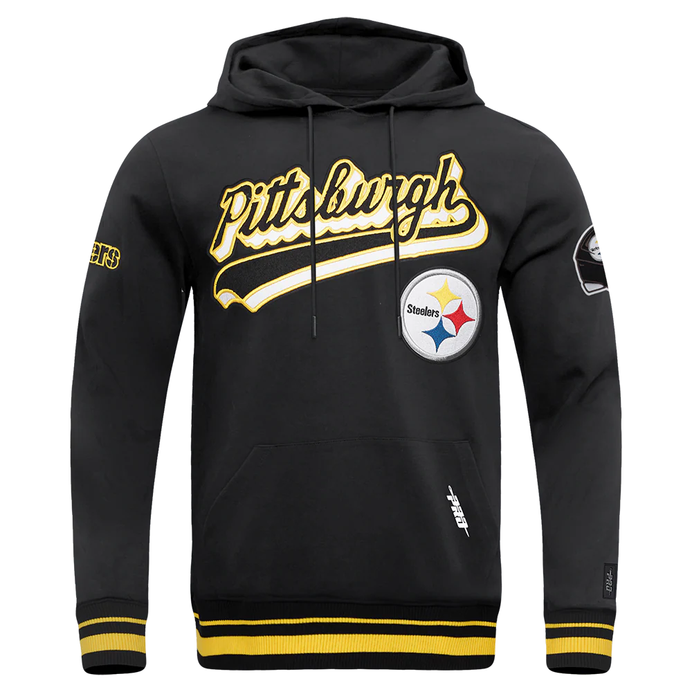 NFL PITTSBURGH STEELERS SCRIPT TAIL MEN'S RIB FLC PO HOODIE (BLACK/YELLOW) - Image 3