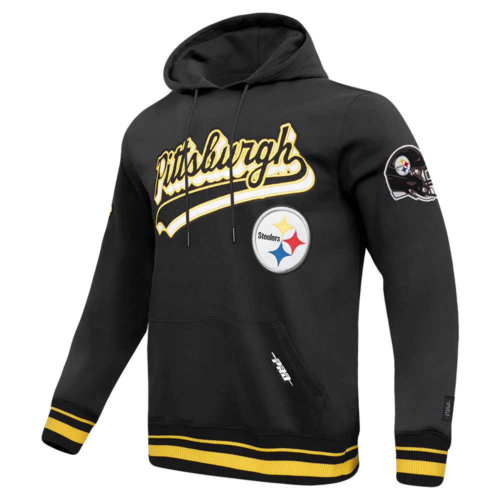 NFL PITTSBURGH STEELERS SCRIPT TAIL MEN'S RIB FLC PO HOODIE (BLACK/YELLOW) - Image 4